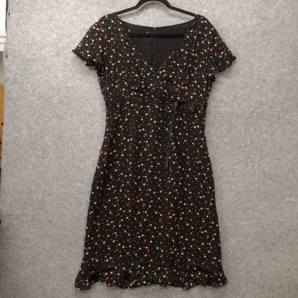 Vintage 90s Cottage Grunge Wrap Dress Womens M Black Witchy Goth Silk Polka Dot